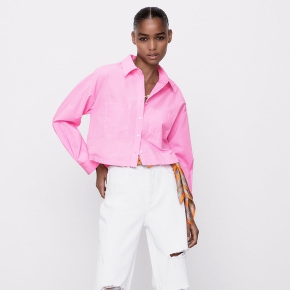 Zara XS Pink Cropped Button Down